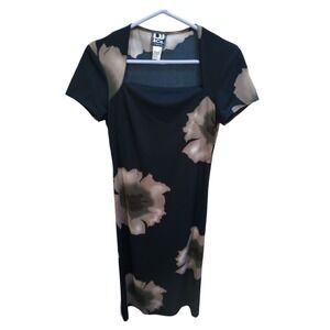 Dj & Co Dawn Joy 90's Vintage Dress Black Floral Size 10 Y2K Watercolor